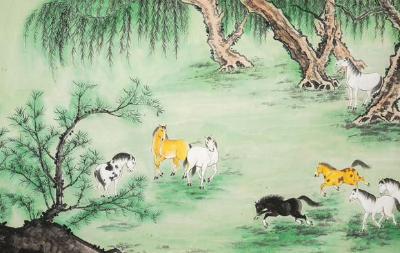 中鴻信謝稚柳（1910-1997）?八駿圖