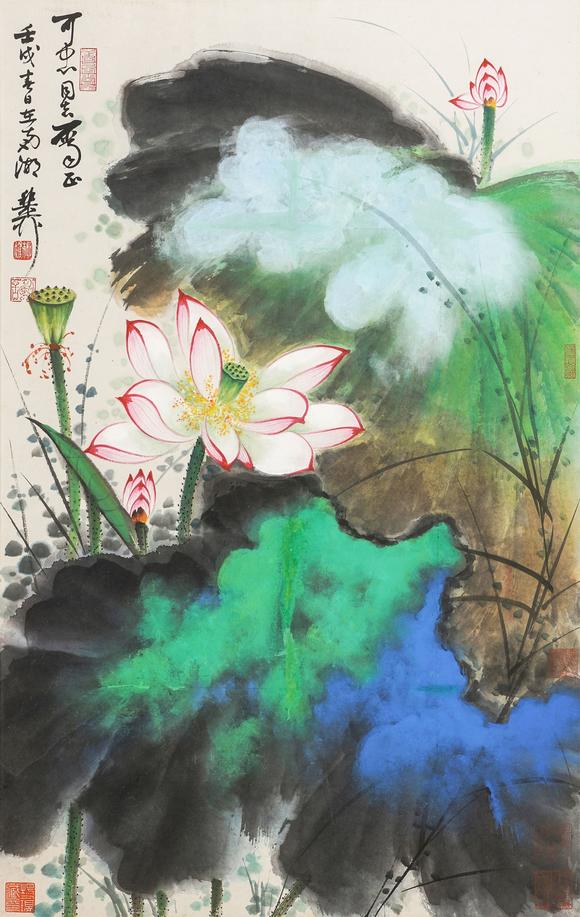 中鴻信謝稚柳（1910-1997）?映日紅荷