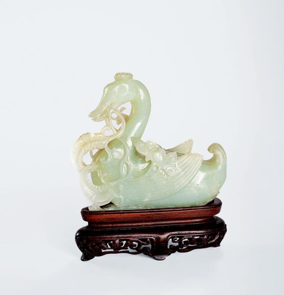 中鴻信清 白玉雕鵝擺件