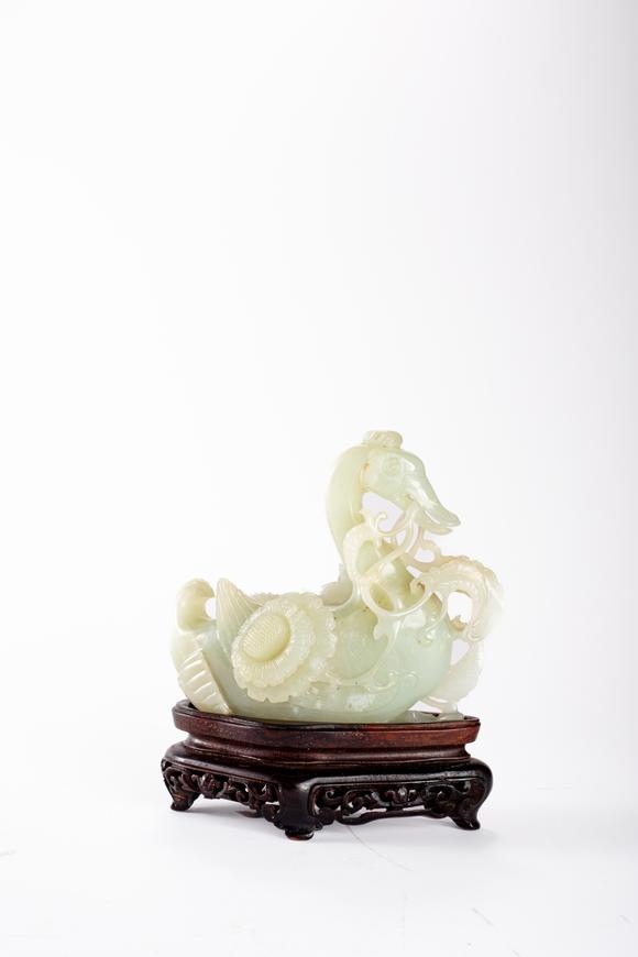 中鴻信清 白玉雕鵝擺件