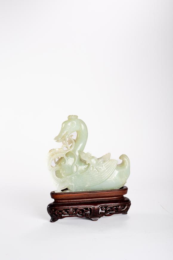 中鴻信清 白玉雕鵝擺件