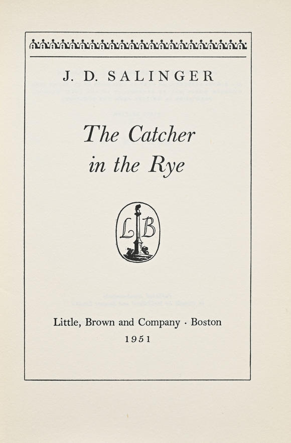 Piguet - H?tel des VentesSALINGER (J.D.). The Catcher in the Rye. Boston, Little, Brown and Company, 1951. In-8°SALINGER (J.D.). The Catcher in the Rye. Boston, Little, Brown and Company, 1951. Original black cloth,  pictorial dust jacket with design 