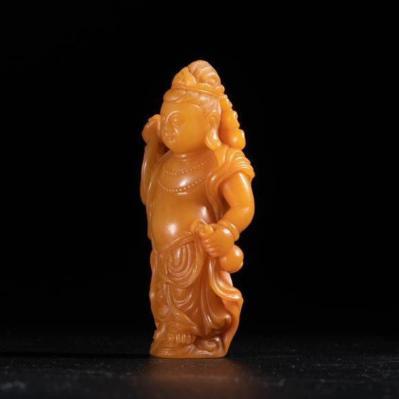 （和正堂株式會社）吉祥美術(shù)清 黃石 雕觀音立像