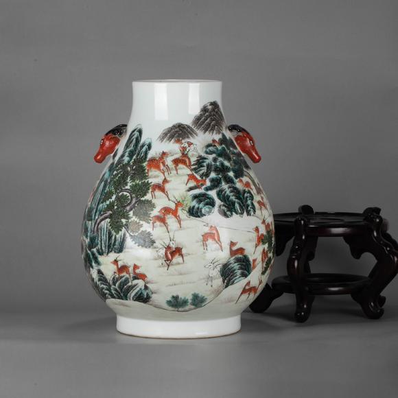 （和正堂株式會社）吉祥美術(shù)清乾隆  粉彩百鹿尊