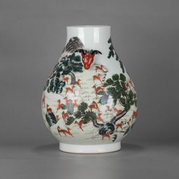 （和正堂株式會(huì)社）吉祥美術(shù)清乾隆  粉彩百鹿尊