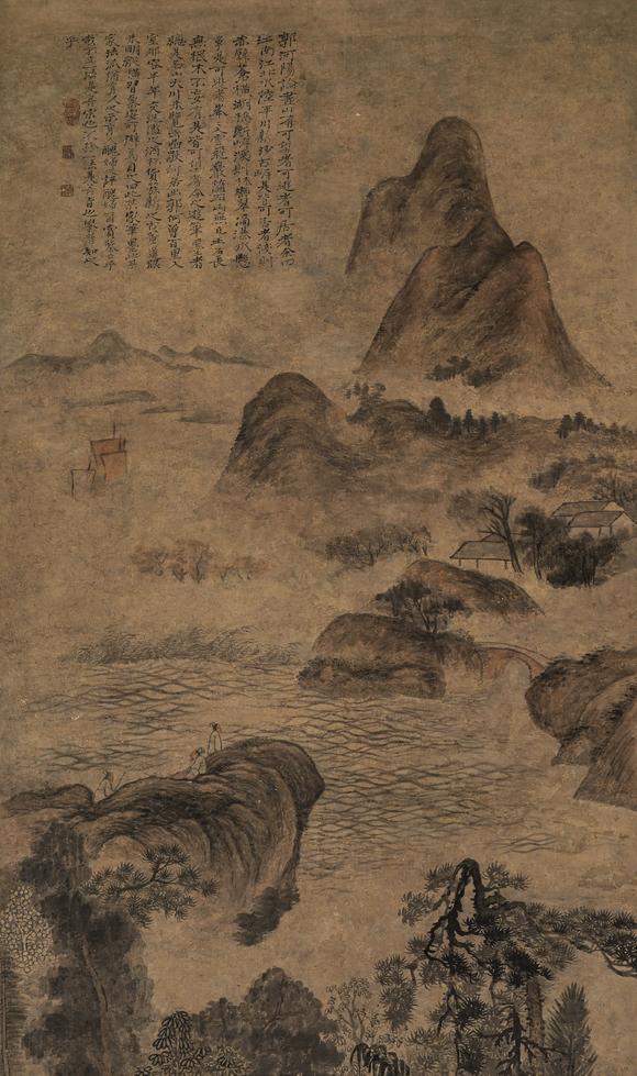 中鴻信石濤（1642-1718）?溪畔觀瀾圖軸