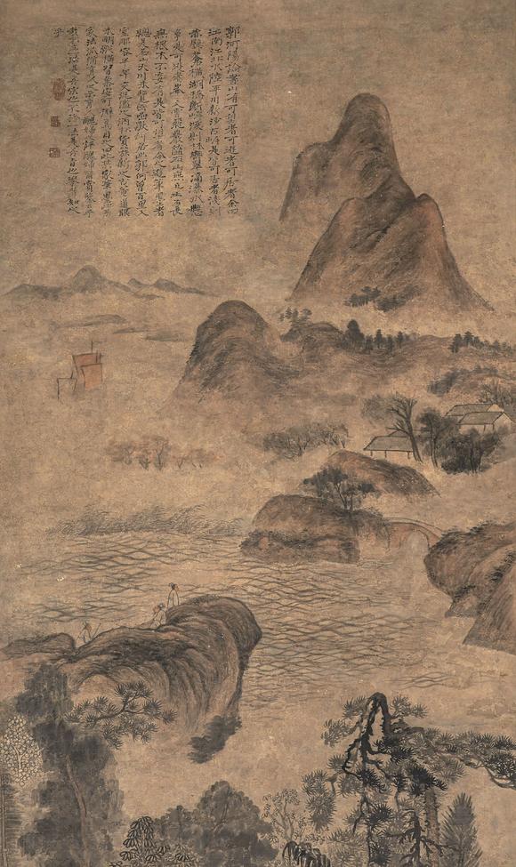 中鴻信石濤（1642-1718）?溪畔觀瀾圖軸