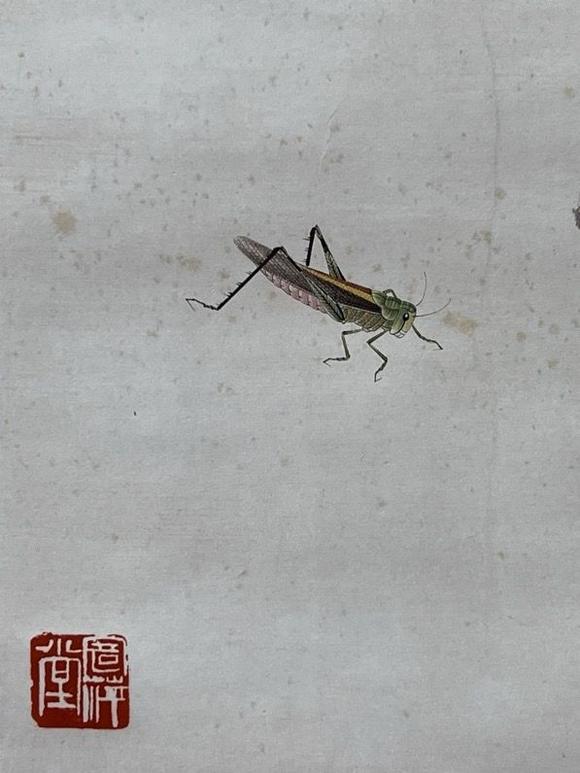 日本松町古美齊白石 貝葉草蟲圖