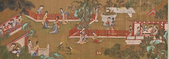 日本松町古美唐寅  宮苑仕女游春圖