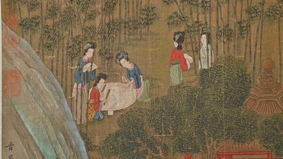 日本松町古美唐寅  宮苑仕女游春圖