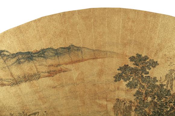 東京銀座（古美術(shù)宋磁）仇英  山水扇面