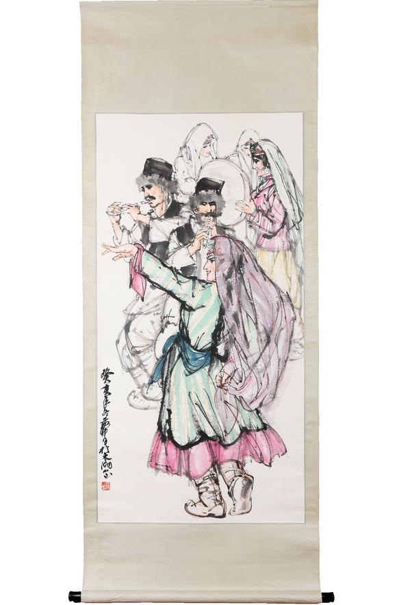 東京銀座（古美術(shù)宋磁）黃胄  載歌載舞