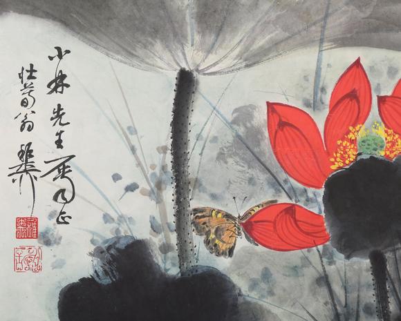 東京銀座（古美術(shù)宋磁）謝稚柳  小林斗盦上款  書畫一堂