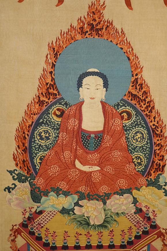 日本東競株式會社清代 釋迦牟尼佛刺繡唐卡