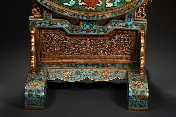 日本東競(jìng)株式會(huì)社乾隆禦制 掐絲琺瑯碧玉百寶嵌鴻福插屏