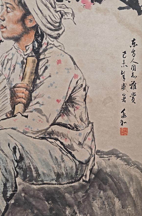 東京新日本蔣兆和（上款人東方人同志）（1904-1986）　梅花少女　紙本立軸