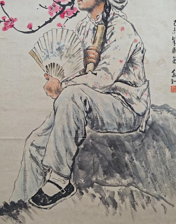 東京新日本蔣兆和（上款人東方人同志）（1904-1986）　梅花少女　紙本立軸