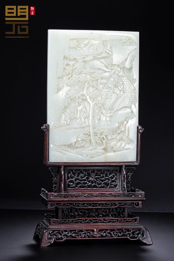 北京明石拍賣(mài)有限公司清乾隆 白玉八仙祝壽圖插屏一對(duì)