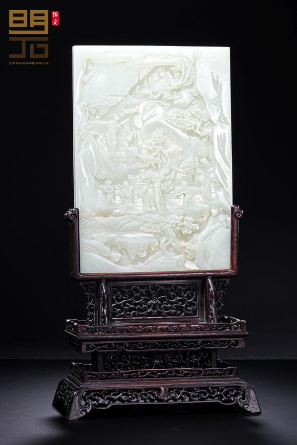 北京明石拍賣(mài)有限公司清乾隆 白玉八仙祝壽圖插屏一對(duì)