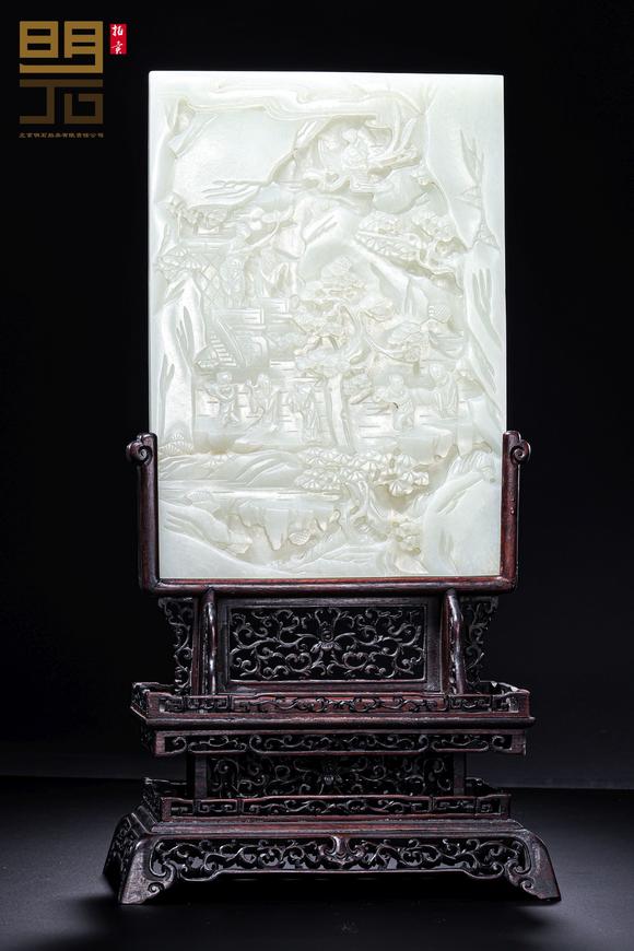 北京明石拍賣(mài)有限公司清乾隆 白玉八仙祝壽圖插屏一對(duì)