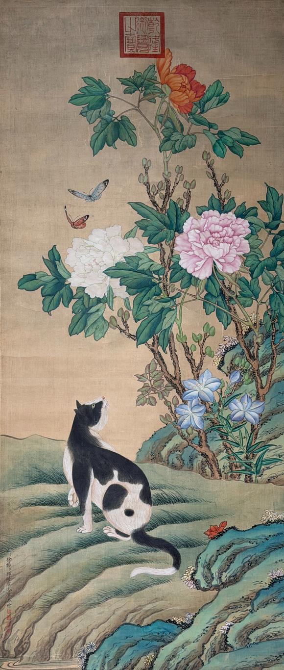 東京新日本徐揚（清）郎世寧（1688-1766）　花鳥　絹本立軸