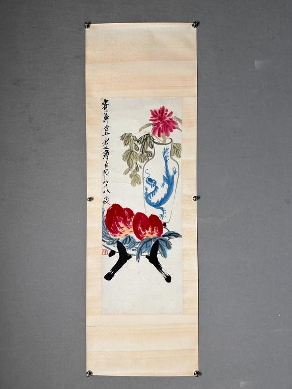 東京新日本齊白石（1864-1957）　雙壽　紙本鏡片