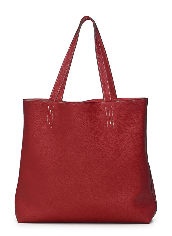 Piguet - H?tel des VentesHermès, sac Double Sens en cuir Clémence rouge et corail, piqué sellier blanc, housse, 32x35 cm
