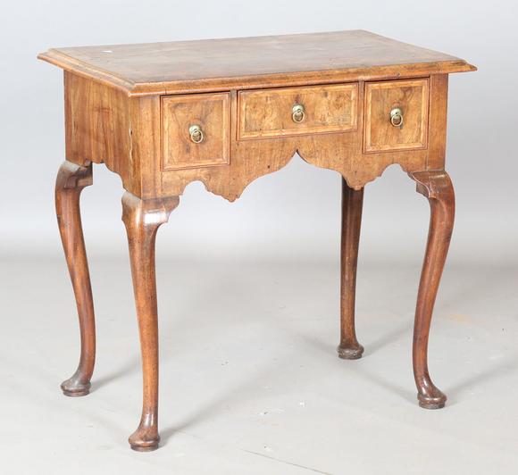 TooveysA George I walnut side table with feather and crossbanded borders, f