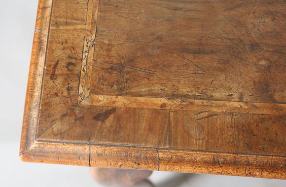 TooveysA George I walnut side table with feather and crossbanded borders, f