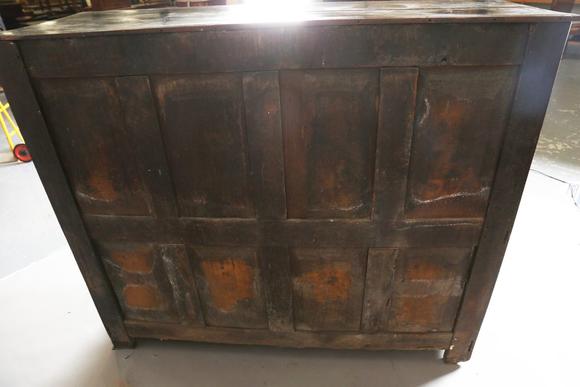 TooveysA 17th century oak side cupboard, fitted with four panelled doors, h