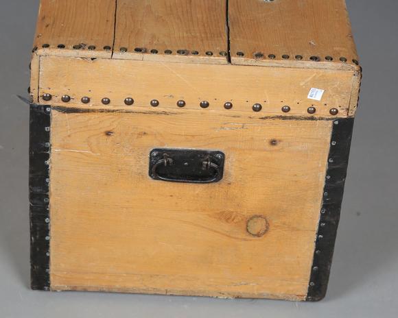 TooveysA 19th century pine and brass studded trunk, height 39cm, width 76cm