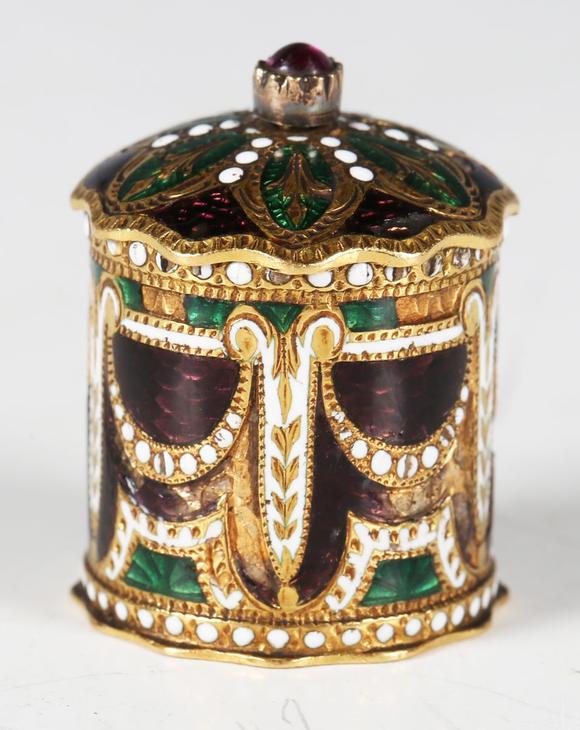 TooveysA fine 19th century gold, varicoloured enamelled and ruby set novelt