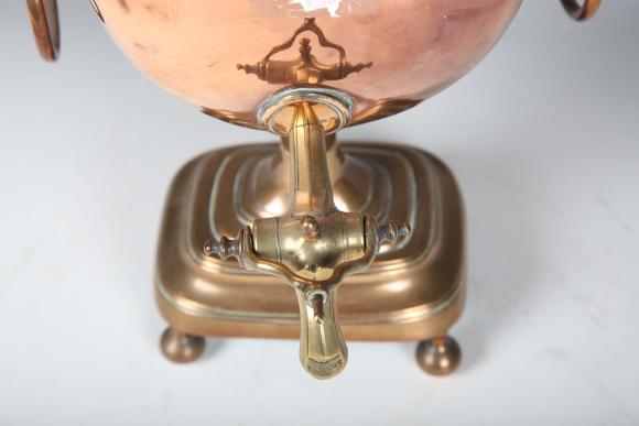 TooveysA Regency copper samovar with Greek key border and ring handles, hei