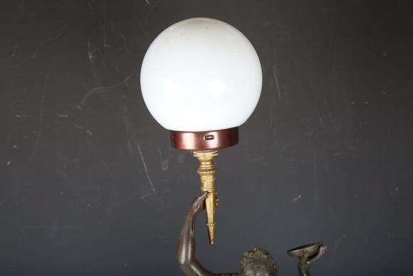 TooveysA late 19th century cast spelter figural table lamp in the form of a