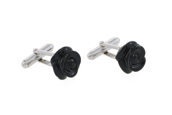 Piguet - H?tel des VentesMimi, paire de boutons de manchette argent ornés de deux roses en onyx