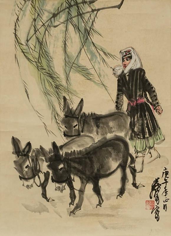京都祇園會(huì)拍賣黃胄 牧驢圖 紙本鏡心