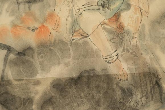 京都祇園會拍賣周思聰 汲水圖 紙本鏡心