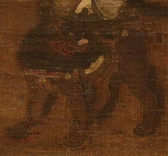 京都祇園會拍賣鐮倉時(shí)代 文殊菩薩 絹本掛軸 日本桐箱附 日本古裂裝裱 鷹見遊山舊藏 出版著錄附