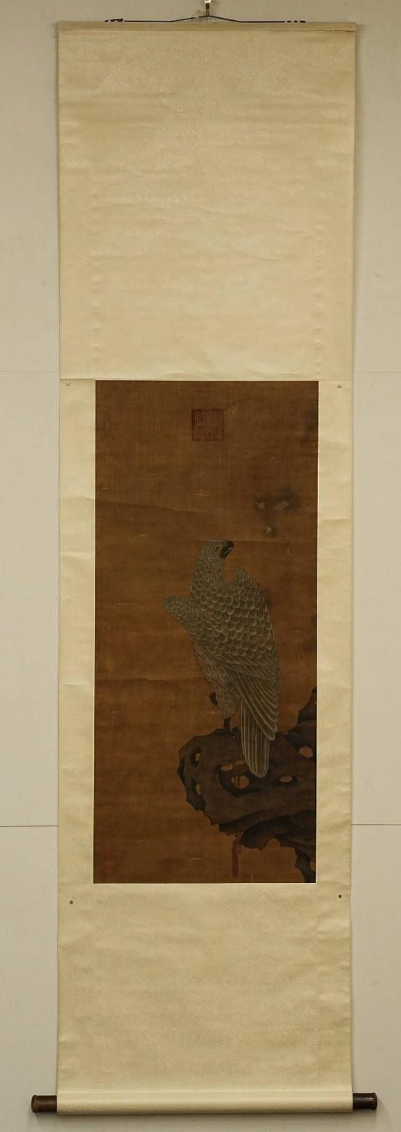 京都祇園會(huì)拍賣清 佚名 游隼圖 絹本掛軸