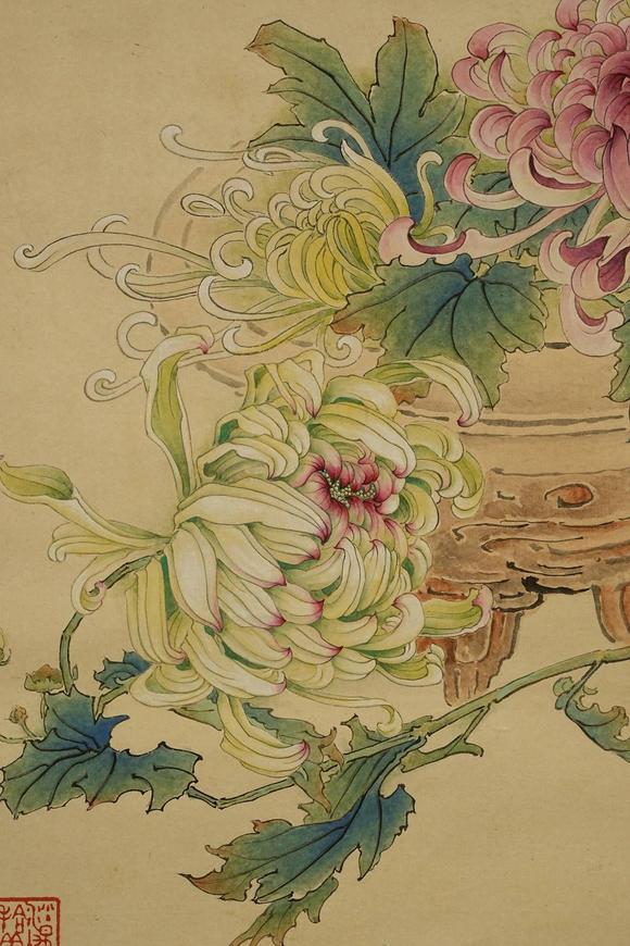 京都祇園會拍賣鄭乃珖 菊花延年圖 紙本掛軸