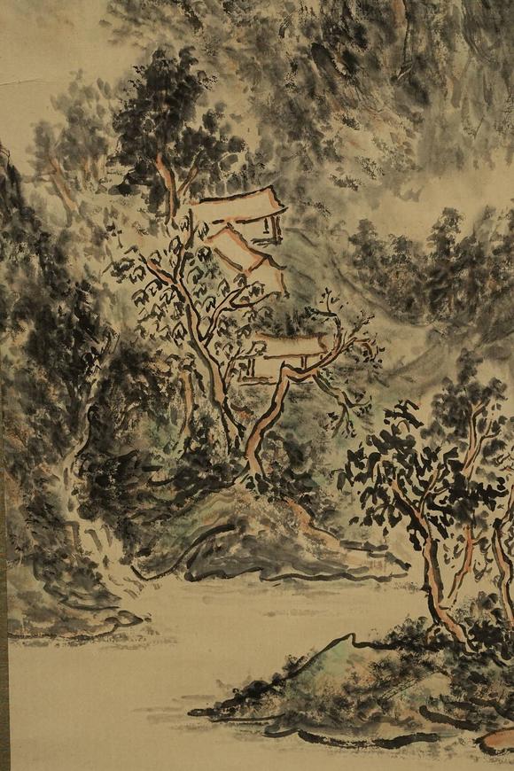京都祇園會拍賣黃賓虹 山水圖 紙本掛軸 日本桐箱附