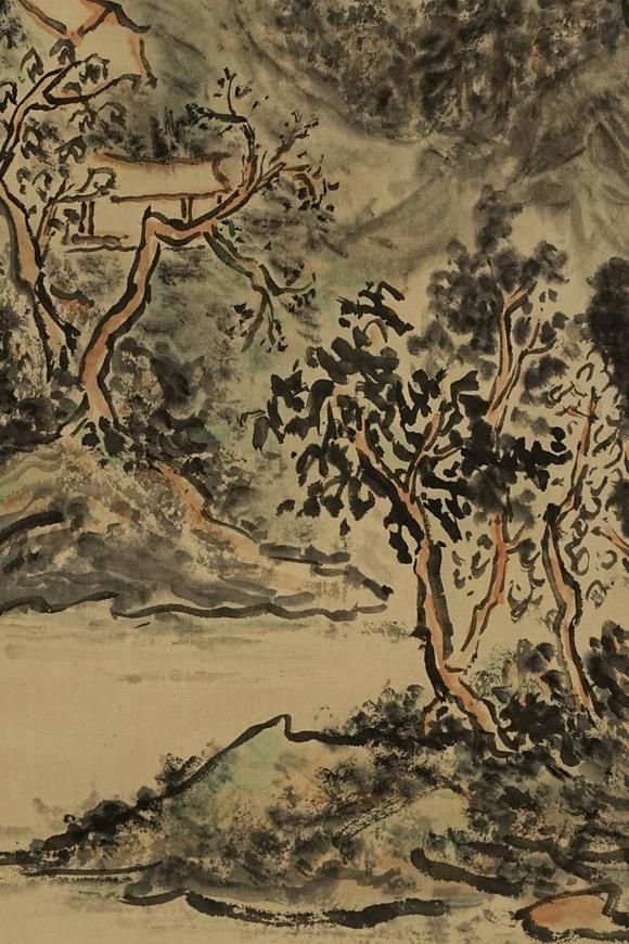 京都祇園會(huì)拍賣黃賓虹 山水圖 紙本掛軸 日本桐箱附