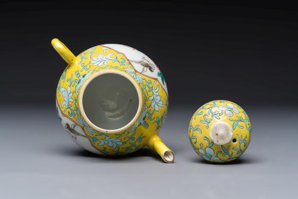 Rob Michiels AuctionsThree Chinese famille rose blue- and yellow-ground teapots and covers for the Straits or Peranakan market, Tongzhi marks, 19th C.