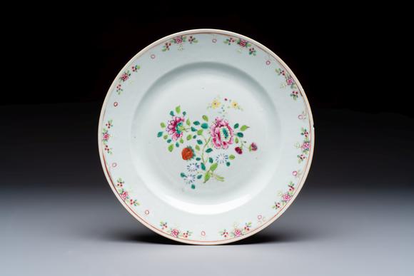 Rob Michiels AuctionsSeven Chinese famille rose plates with floral design, Qianlong