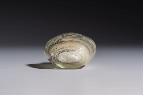 Rob Michiels AuctionsA Chinese inside-painted glass snuff bottle with two men wearing straw raincoats, dated 1911