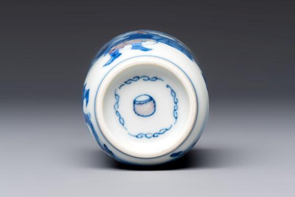 Rob Michiels AuctionsA Chinese blue, white and copper-red snuff bottle with narrative design, 19th C.