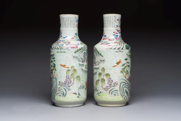 Rob Michiels AuctionsA pair of fine Chinese famille rose 'Ode to the Red Cliff' vases, Hongwu mark, Daoguang