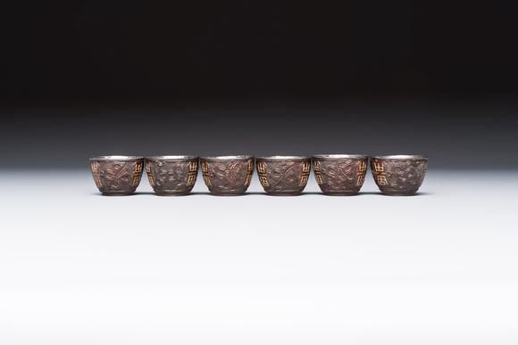 Rob Michiels AuctionsA group of 12 Chinese silver-lined coconut 'Shou 壽' bowls and cups, Wang Hengxin 王恆馨 marks, 19/20th C.