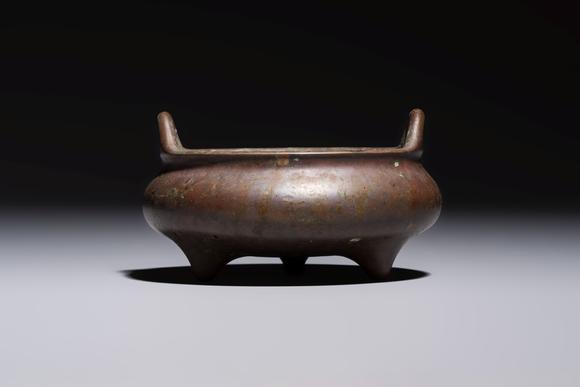 Rob Michiels AuctionsA Chinese bronze handled tripod censer, Yu Tang Jing Wan 玉堂精玩 mark, 17th C.