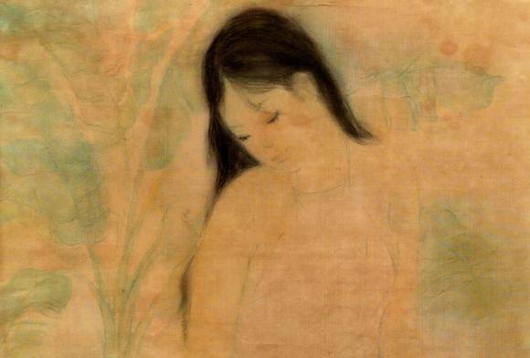 Rob Michiels AuctionsAttributed to Nguyen Gia Tri (1908-1993): 'Bather', ink and watercolour on silk, Tien Sa, dated 1st Jan. 1974